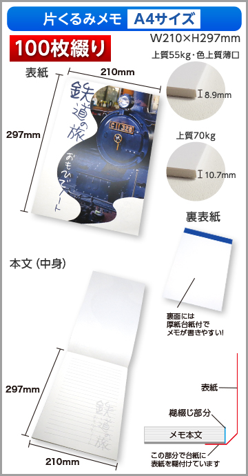 片くるみメモA4サイズ商品画像 100枚綴り