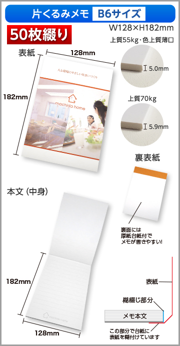 片くるみメモB6サイズ商品画像 50枚綴り