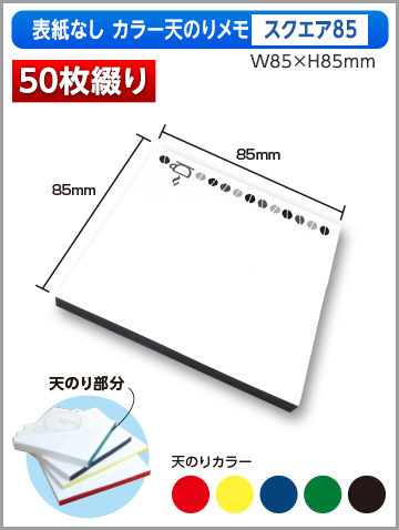 表紙なしカラー天のりメモ スクエア85サイズ商品画像 50枚綴り