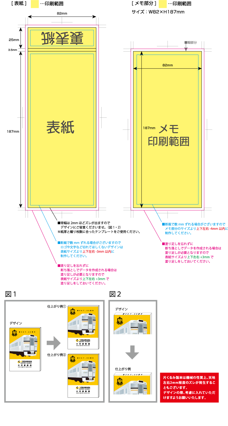 一筆箋 [短辺187サイズ・30枚綴り] 黄色の部分は印刷範囲です。