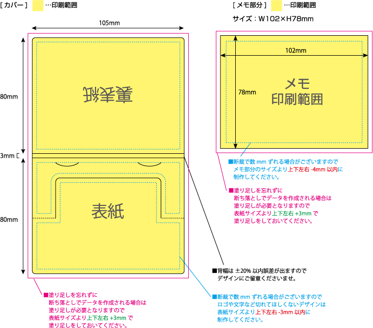 ポップアップメモ [四角型Cタイプ・30枚綴り] 黄色の部分は印刷範囲です。