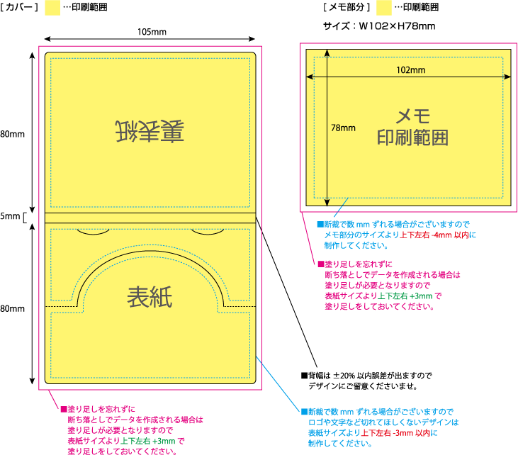 ポップアップメモ [半円型Cタイプ・50枚綴り] 黄色の部分は印刷範囲です。
